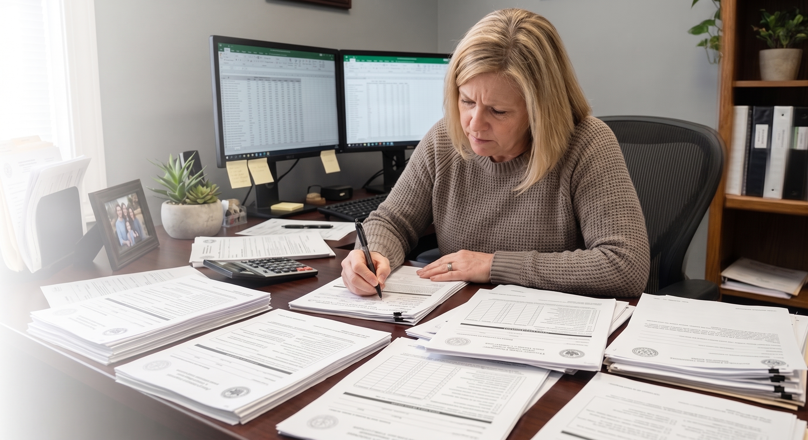 Manager reviewing compliance documents